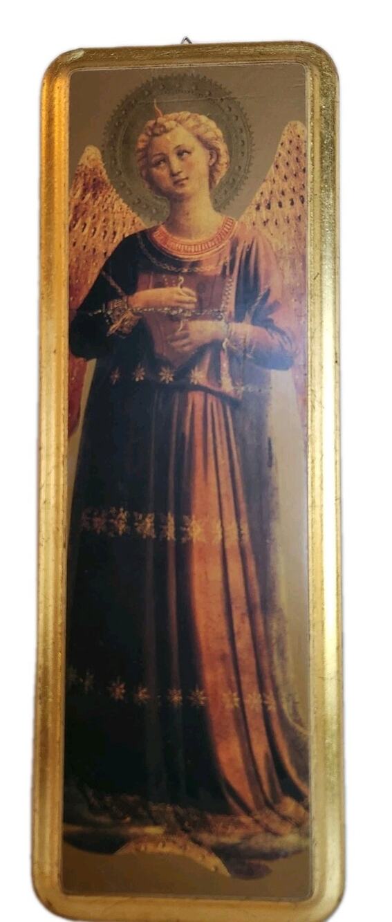 MCM VTG Fra Angelico Angel w/ Harp Gold Gilded Florentine Wood Wall Decor Italy